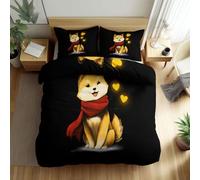 Set di Copripiumino Shiba Inu con Stampa Cultura Giapponese Graziosi Accessori Copripiumino con Cerniera per Ragazze, Ragazzi e Adolescenti Stile Anime Giapponese Copertura del Piumone 150 x 220 cm