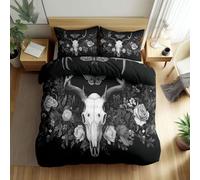 Set di Copripiumino Teschio E Rosa con Stampa Cultura Gotica Estetica Alternativa Copripiumino con Cerniera per Ragazze, Ragazzi e Adolescenti Stile Tatuaggio Scuro Copertura del Piumone 180 x 220 cm