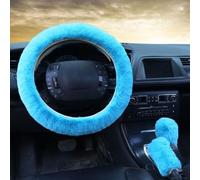 Set di coprivolante per auto in peluche con freno a mano e copri cambio, morbida sensazione di lana per mantenere le mani calde quando fa freddo (blu lago)