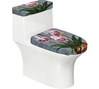 Set di copriwater e copriwater elastici con orchidee fiorite, decorazione da bagno morbida elastica per il bagno a forma di U ovale
