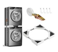 Set di cornici di collegamento universali per lavatrice e asciugatrice, 46-66 cm, set di telaio di collegamento regolabile, kit impilabile con corda a cricchetto, kit di montaggio intermedio per