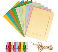 Set di cornici portafoto in carta da appendere, include 10 cornici multicolori per foto da 10 x 15 cm, con clip e cordino in legno, decorazione per la stanza DYI facile da usare, perfetta per