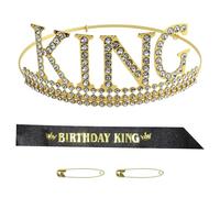 Set di corone di compleanno e cintura, corona di compleanno, accessori per diadema compleanni, con 2 spille di sicurezza dorate, per feste di anniversario, eventi a tema, feste di vacanza