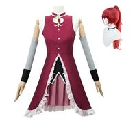 Set Di Cosplay Del Personaggio Anime - Abito Bordeaux Con Dettagli Arruffato, Maniche A Braccio Abbinata E Parrucca A Coda Di Cavallo Rossa - Perfetta Per Le Convenzioni Ed Eventi A (Size:3XL,Color:A)