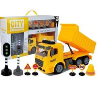 Set di costruzione camion da cantiere con segnaletica stradale e luci 1:14 giallo