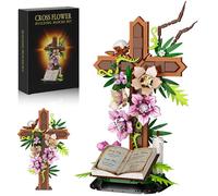 Set di costruzione di fiori a croce, croce religiosa da collezione, compatibile con giocattoli da costruzione cattolici Lego, Pasqua, cristiana, regalo di compleanno per madri, donne o adulti