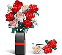 Set di Costruzione Fiori e Piante, 841 PCS - 11 Rose Bouquet Flowers Artificiali con Vaso, Regali per Lei o Lui San Valentino, Compleanno, Festa della Mamma Natale per Adulti e Bambini 6+