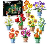 Set di Costruzioni Botaniche di Fiori da 9 Pezzi, 1362 Pezzi, Mini Mattoncini 3,6 mm, Piante Floreali Artificiali da Costruire, Decorazione Casa e Ufficio, Regalo di Compleanno per Adulti, Donne e Bam