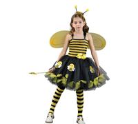 Set di costume da angelo europeo per ragazza gonna di ruolo e abito da scena casual a cinque pezzi (Yellow, 8-9 anni)