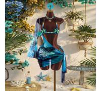 Set di costume da bagno da donna con dettaglio floreale sul busto, set mini sexy e d'avanguardia per vacanze, design floreale 3D rosa per vacanze al mare L,M,S,XLTropicale,PiantePoliestere,Tessuto int
