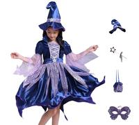 Set di costume da strega da ragazza, con cappello da strega e bacchetta magica, cosplay, strega, abbigliamento per bambini, costume da strega, costume da strega, costume da strega per Halloween