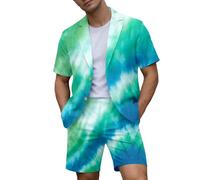 Set di costume elegante da uomo 2 pezzi Blazer a maniche corte e pantaloncini tinti cravatta moderna classica per spiaggia, ragazzi d'onore, matrimonio, ufficio, leggero sportivo, verde, L