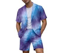 Set di costume elegante da uomo 2 pezzi Blazer a maniche corte e pantaloncini tinti cravatta moderna classica per spiaggia, ragazzi d'onore, matrimonio, ufficio, leggero sportivo, viola., L
