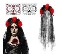 Set di Costume Giorno dei Morti - Abbigliamento E Trucco Facciale - Completo Velo Per Il Giorno Dei Morti - Per Donne Adulti Sposa Faccia Halloween Cosplay Festa In Maschera Spettacolo Sul Palco