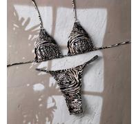Set di costumi da bagno da donna con stampa leopardata, Spring Break 2025 L,M,S,XSeffetto zebra,Motivo strutturatoTessuto