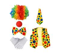 Set di costumi da clown realistico per adulti parrucca colorata naso rosso gilet cravatta guanti scarpe perfetto spettacoli teatrali di Halloween feste in costume completo multicolore taglia unica