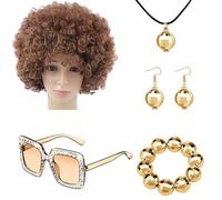 Set di costumi da discoteca - Funk Bling, retrò | Kit di accessori per festa del rapper degli anni '70 con orecchini da scollatura afro parrucca Bracciale da sole per il salone Nightclub a tema