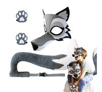 Set di costumi da lupo - kit da cosplay grigio, vestito di Halloween | accessori per animali realistici, strumenti per travestimento antiscivolo, set di prestazioni creative, usura per feste