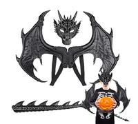 Set di costumi di coda di Dragon Wings - Dressimi di fantasia per bambini, peluche Dragon Outfit | Creazione di ali regolabili, attaccamento della coda morbida, abito da ruolo leggero, costume a tema