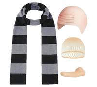 Set di costumi di Halloween con sciarpa a righe - Parrucca calva da 4 pezzi, HeadNet, naso finto, sciarpa a righe | Copricapo da festa in rete con naso lungo e teste calve | per Halloween pe