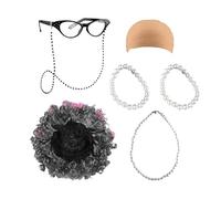 Set di costumi di Old Lady - Kit di abbigliamento nonna, costume da donna senior | per collana con occhiali parrucca, abbigliamento divertente, design di costumi leggero Uso ideale nella fes