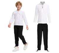 Set di Costumi Medievali per Bambini, Costume Medievale Rinascimentale, Costume da Vichingo con Camicia da Lace-up e Pantaloni per Bambini, Costume di Halloween per Cosplay, Mascherata, Mago (Bianco +