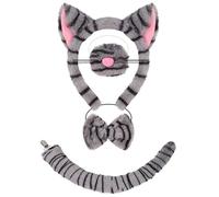 Set di costumi per gatti con orecchie di gatto, fascia per coda e papillon, tutù, adesivi per il viso, costume cosplay per Halloween, festa di Natale, Halloween, cosplay