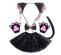 Set di costumi per gatti per orecchie e coda con zampe a papillon, 5 pezzi 3D Animal Dress Up Kit | Spettacoli sul palco Cosplay Party Pasqua Compleanno b