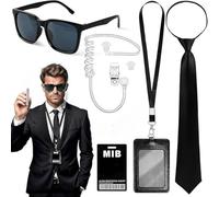 Set di costumi segreti da 4 pezzi, set di costumi da servizio segreto, costume da uomo in nero, accessori unisex per travestimenti da spia, perfetto per feste di carnevale e giochi di ruolo