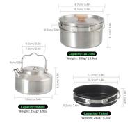 Set di Cottura Portatile all'aperto in Acciaio Inossidabile, Bollitore in Pentola Compatta, per Campeggio, Escursioni, Zaino in Spalla, Picnic, Include Sacchetto a Rete, Manici Pieghevoli, Ideale