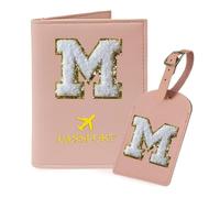 Set di cover per passaporto e etichette per bagagli da donna, accessori da viaggio personalizzati con monogramma con lettera iniziale, regalo da viaggio carino per ragazze e donne, rosa, 4 x 0.59 x