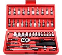 Set di cricchetti per riparazioni di veicoli, kit di attrezzi da 46 pezzi con chiavi combinate e cricchetti per lavori di manutenzione familiare e meccanici