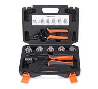 Set di crimpatura a cricchetto multiuso con matrici intercambiabili per giunzioni di testa termorestringenti e capicorda a cricchetto