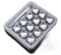 Set di cubetti di ghiaccio riutilizzabili in acciaio inossidabile 304 a forma di cuore, con pinze e scatola per raffreddare rapidamente bevande come whisky, vino o soda per mantenere il gusto senza