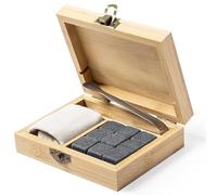 Set di cubetti di ghiaccio riutilizzabili in pietra ollare (9 pezzi) - Whiskey Stones senza diluizione, con pinza in acciaio inox e sacchetto di cotone in scatola di bambù, cubetti di ghiaccio per
