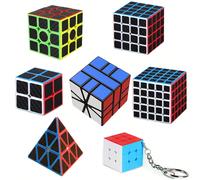 Set di cubi piramidali 2x2, 3x3, 4x4, 5x5, include adesivi in fibra di carbonio lisci, cubo puzzle SQ-1 regolabile, adatto per bambini e adulti, rientro a scuola, regali per vacanze e compleanni 3x3,M