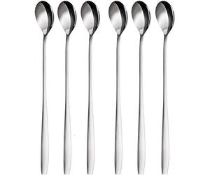 Set di cucchiai da Latte Macchiato, 6 pezzi, 22 cm - cucchiai Lunghi per Cocktail e Dolci, Acciaio Inox Lucido, va in Lavastoviglie