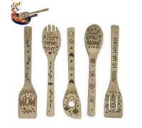 Set di Cucchiai in Legno di Bambù - 5 Pezzi di Utensili da Cucina Con Incisione, Spatole Personalizzate
