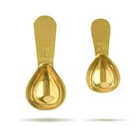 Set di cucchiaini da caffè in acciaio inox dorato, 1 cucchiaio (15 ml) e 1 cucchiaio (30 ml), cucchiaio dosatore dorato per caffè, latte in polvere, polvere di frutta, confezione da 2 (corto, oro)