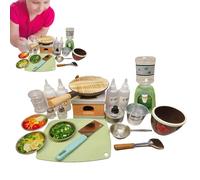 Set Di Cucina Mini Vero - Set Di Giocattoli Educativi Per Gioco Simbolico Con Attrezzi Da Cucina - Attrezzi per Cucinare Cibo Reale, Fornello Mini, Pentola per Friggere, Bottiglie per Condimenti | Per