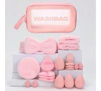 Set di cura del viso da 21 pezzi, include borsa da toilette impermeabile + 8 spugne per trucco (8 a goccia/rotonde/a cono) | Fasce impermeabili per polso 1 paio + fascia per capelli con fiocco | Desig