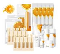 Set di Cura Della Pelle con Vitamina C per Viso Set Creme Donna Regalo Skin Care Kit Include Detergente Visage Tonico Lozione Siero Crema Maschera in Gel Maschera Balsamo Labbra Fiale Monouso