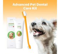 Set di cura dentale premium per animali domestici | Comprende dentifricio e spazzolino da denti a doppia estremità | Combatte efficacemente il tartaro | Cucciolo, confezione da 2 pezzi, gusto delizios