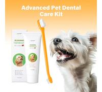 Set di cura dentale premium per animali domestici | Include dentifricio e spazzolino da denti a due estremità | Combatte efficacemente il tartaro | Sicuro per cuccioli, confezione da 2 pezzi, gusto de