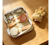 Set di cura per bambini 7 in 1, include spazzola per capelli in legno, tagliunghie, forbici, lima per unghie, adatto per neonati, lattanti e bambini Tagli UnicaPoliestere,Pietra,Lega di ferro