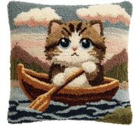 Set di cuscini per uncinetto, 43 x 43 cm, fai da te, set da ricamo con ganci, gattino in barca con formulario, kit per lavori manuali per bambini, adulti e principianti
