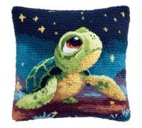 Set di cuscini per uncinetto, 43 x 43 cm, fai da te, set da ricamo con ganci, tartaruga marina verde, set di bottoni con formulario, kit per lavori a mano per bambini, adulti e principianti