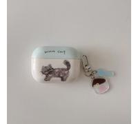 Set di custodia per auricolari e ciondolo con illustrazione di un gattino con cappello blu e fiocco grigio, compatibile con Apple Pro3/Pro2/Pro/AirPods3/AirPods2/AirPods4 AirPods1/2,AirPods Pro,AirPod