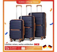 Set di custodie da 3 pezzi British Traveller 100% PP 8 ruote girevoli TSA Lock Bagaglio a mano rigido con guscio rigido Blu scuro Avorio