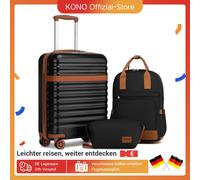 Set di custodie rigide KONO: robusta custodia in ABS + PC con 4 rotoli di lucchetto TSA, inclusa. Zaino da viaggio e borsa da toilette in 3 pezzi Black